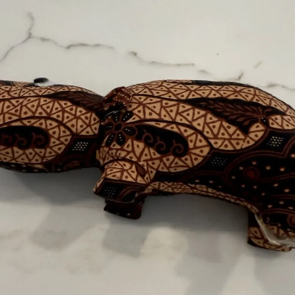 Handmade Indonesian Batik Patterned Fabric Hippo Toy or Deco